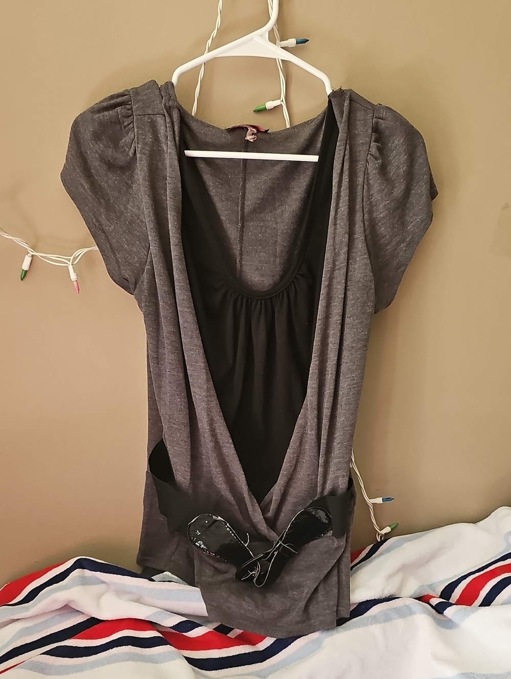 PINK Victoria's Secret Gray Layered Short Sleeve Tunic with Black Inner